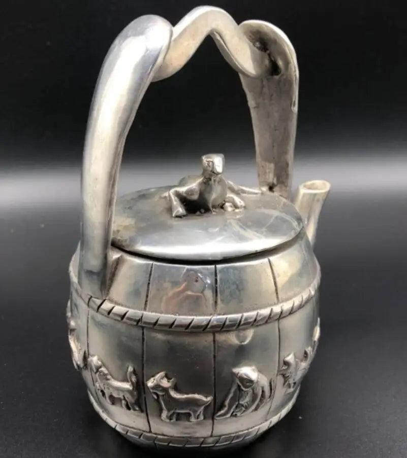 China White copper bucket shape Zodiac teapot crafts statue