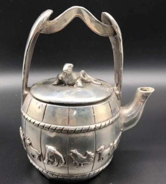 China White copper bucket shape Zodiac teapot crafts statue