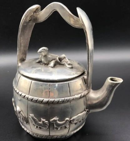 China White copper bucket shape Zodiac teapot crafts statue