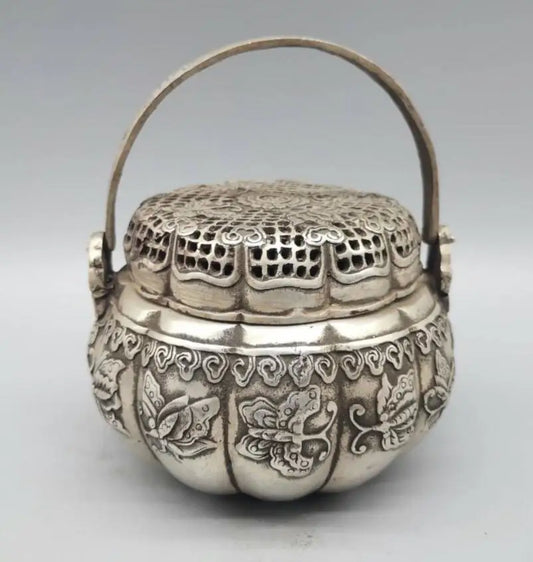 China White copper butterfly incense burner crafts statue