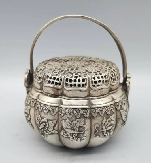 China White copper butterfly incense burner crafts statue