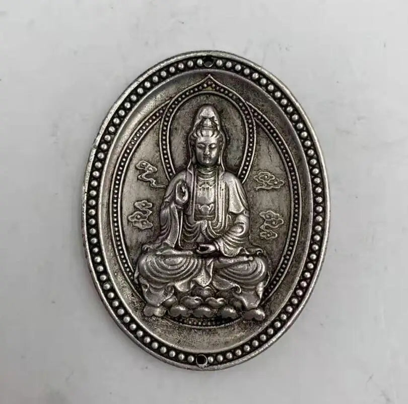 China White copper circular Goddess of mercy Buddha amulet pendant