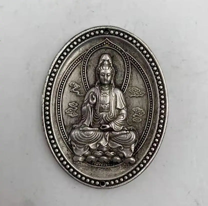 China White copper circular Goddess of mercy Buddha amulet pendant
