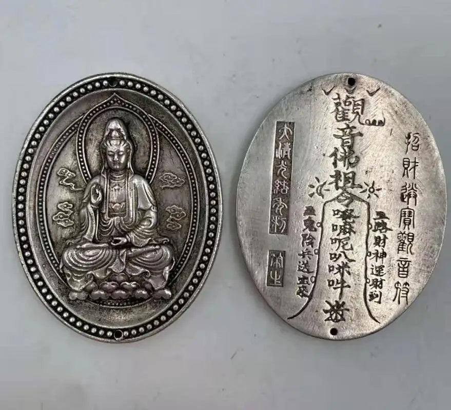 China White copper circular Goddess of mercy Buddha amulet pendant