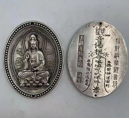 China White copper circular Goddess of mercy Buddha amulet pendant