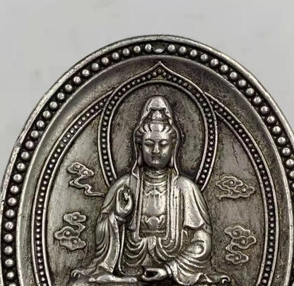 China White copper circular Goddess of mercy Buddha amulet pendant