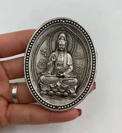 China White copper circular Goddess of mercy Buddha amulet pendant
