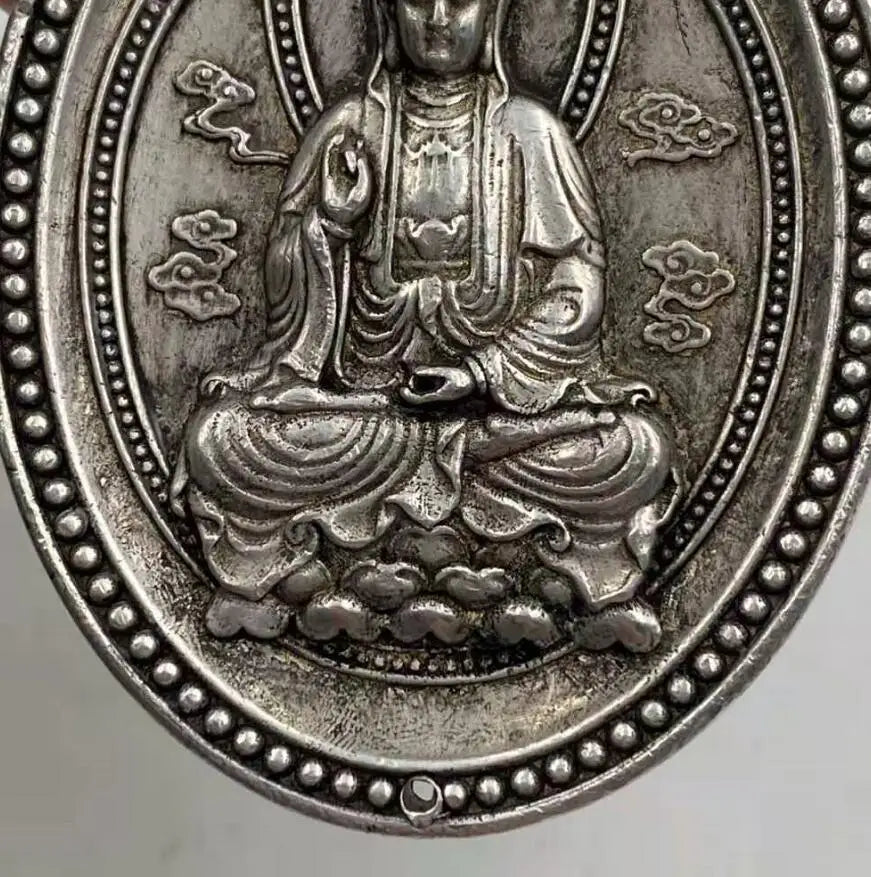 China White copper circular Goddess of mercy Buddha amulet pendant