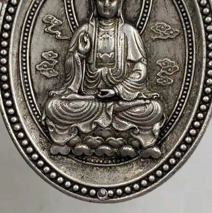 China White copper circular Goddess of mercy Buddha amulet pendant