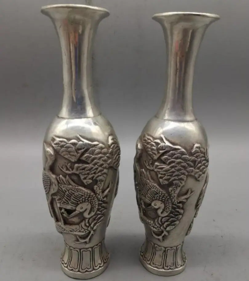 China White copper crane vase crafts statue A pair