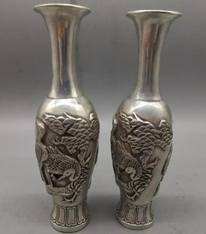 China White copper crane vase crafts statue A pair