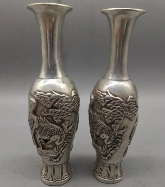 China White copper crane vase crafts statue A pair