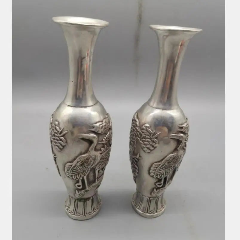 China White copper crane vase crafts statue A pair
