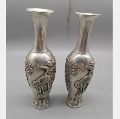 China White copper crane vase crafts statue A pair