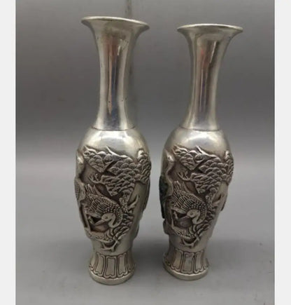 China White copper crane vase crafts statue A pair