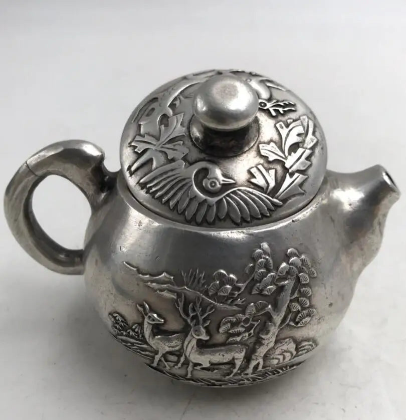 China White copper double deer teapot crafts statue