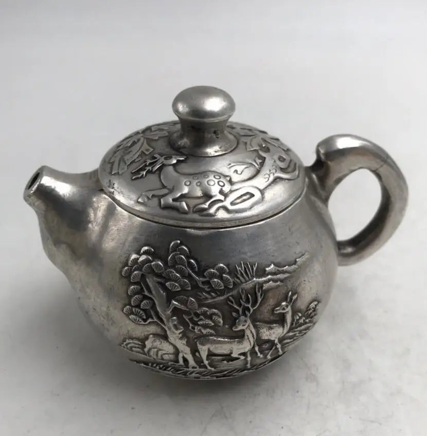China White copper double deer teapot crafts statue