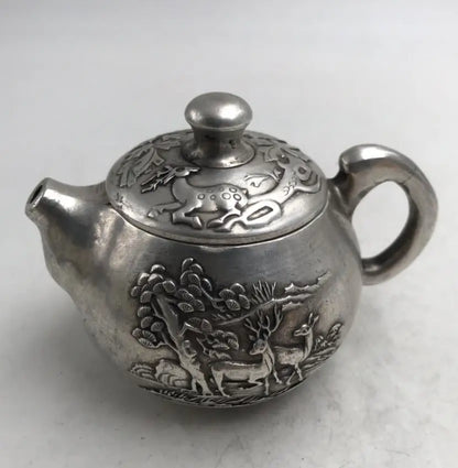 China White copper double deer teapot crafts statue