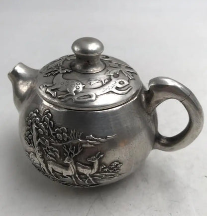 China White copper double deer teapot crafts statue