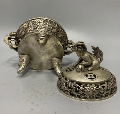 China White copper double dragon Incense burner crafts statue