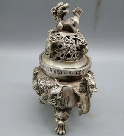 China White copper double dragon incense burner crafts statue