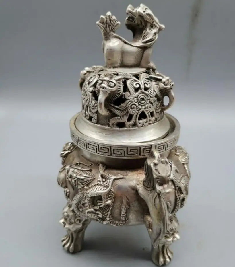 China White copper double dragon incense burner crafts statue