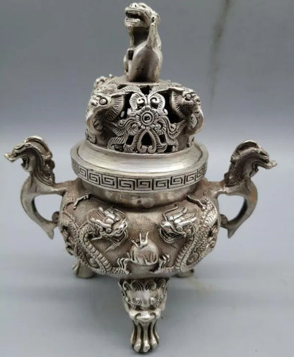 China White copper double dragon incense burner crafts statue
