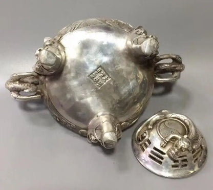 China White copper double dragon incense furnace crafts statue