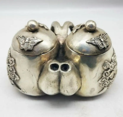 China White copper double kirin conjoined teapot crafts statue