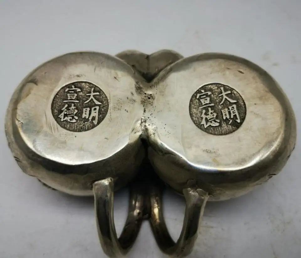 China White copper double kirin conjoined teapot crafts statue