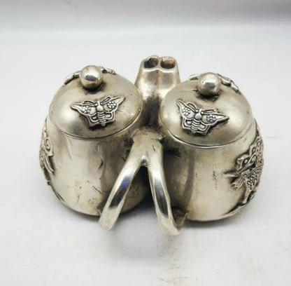 China White copper double kirin conjoined teapot crafts statue