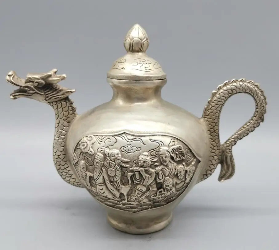 China White copper dragon head eight immortals teapot crafts statue