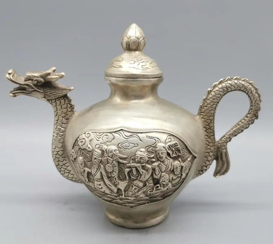 China White copper dragon head eight immortals teapot crafts statue