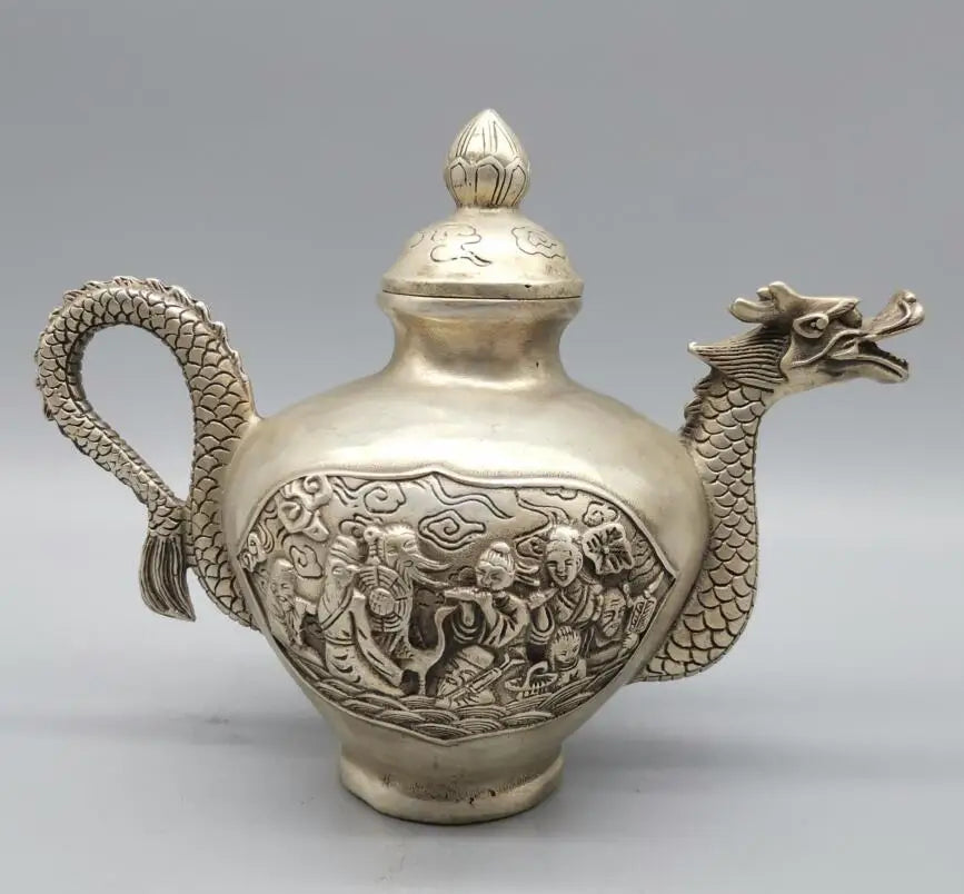 China White copper dragon head eight immortals teapot crafts statue