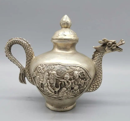 China White copper dragon head eight immortals teapot crafts statue