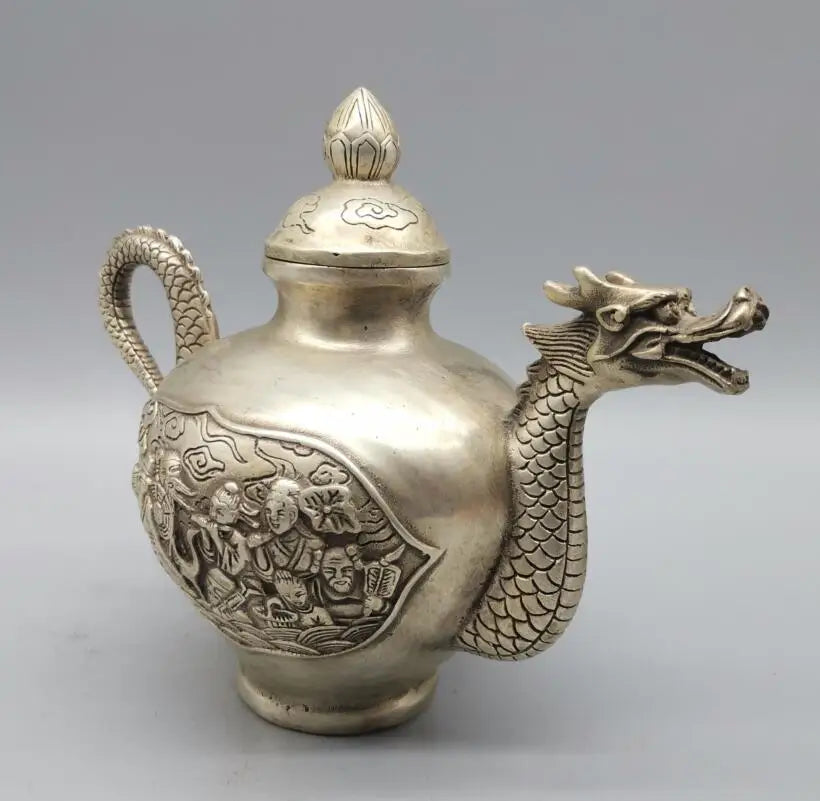 China White copper dragon head eight immortals teapot crafts statue
