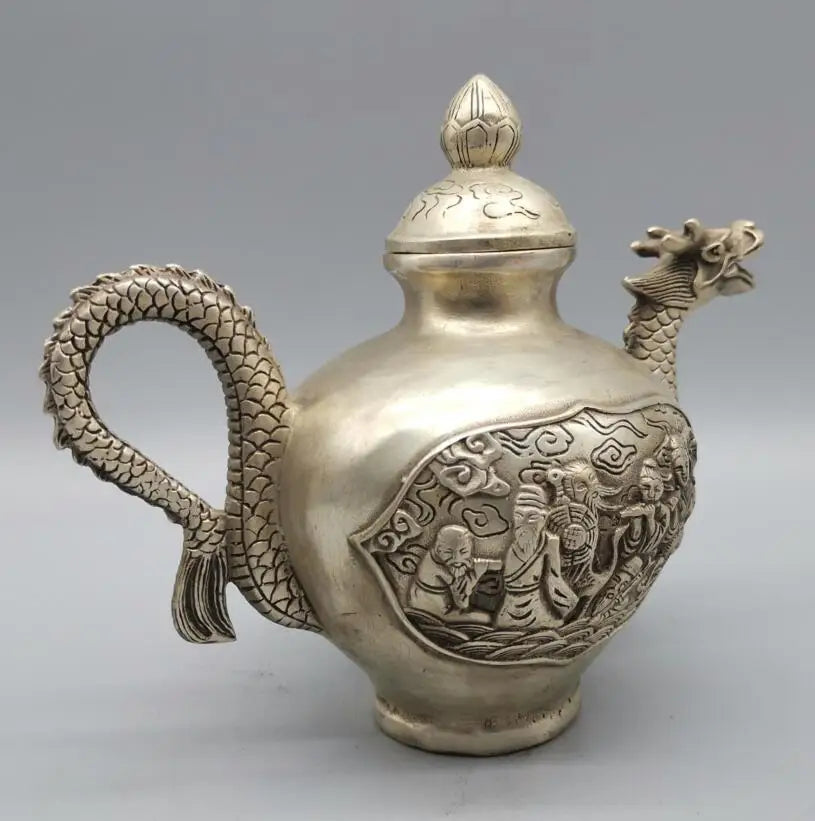 China White copper dragon head eight immortals teapot crafts statue