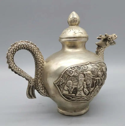 China White copper dragon head eight immortals teapot crafts statue