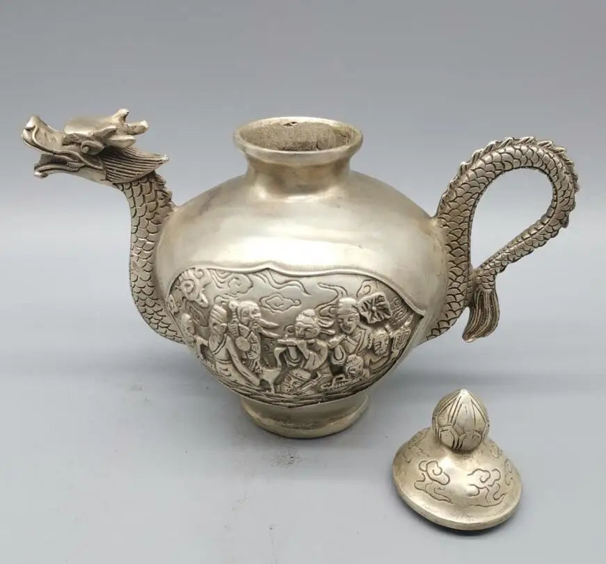 China White copper dragon head eight immortals teapot crafts statue