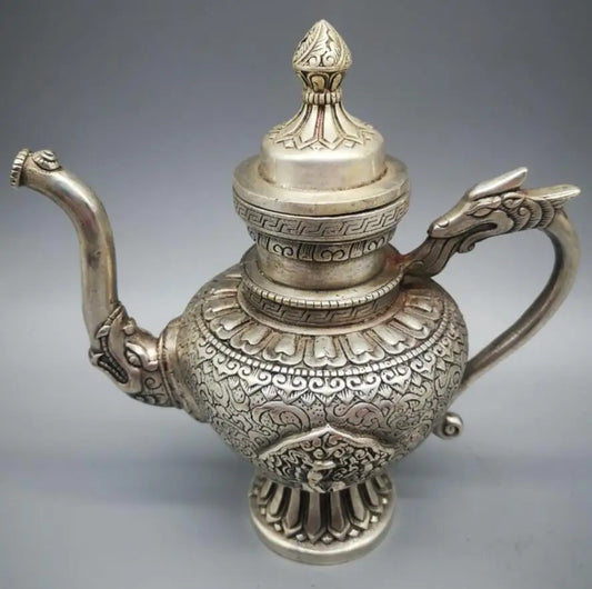 China White copper dragon head teapot crafts statue