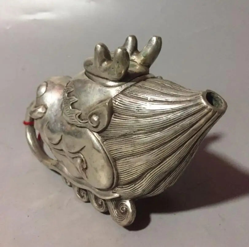 China White copper dragon head teapot crafts statue