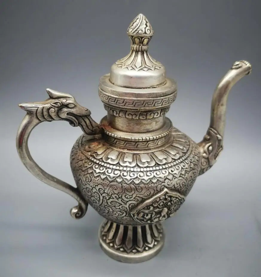 China White copper dragon head teapot crafts statue