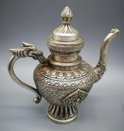 China White copper dragon head teapot crafts statue