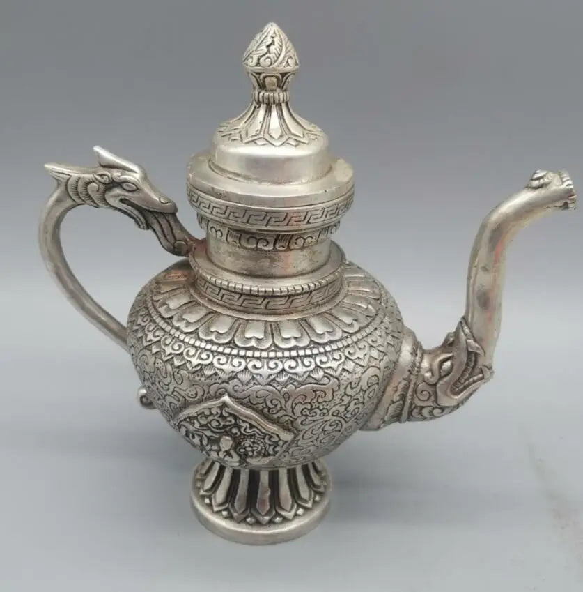 China White copper dragon head teapot crafts statue