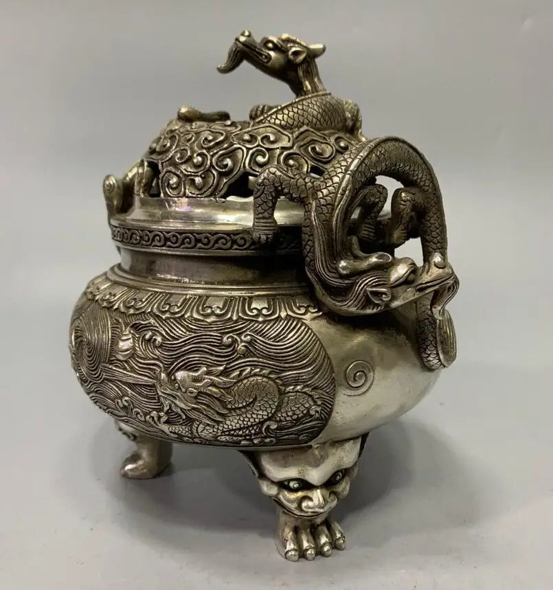 China White copper dragon incense burner crafts statue