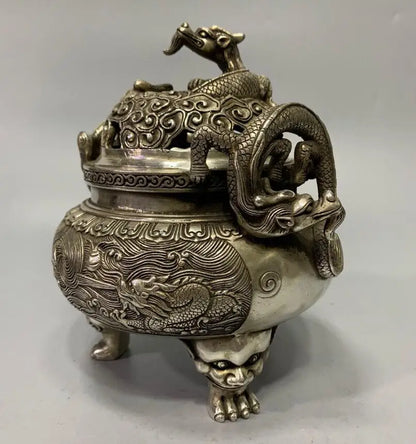 China White copper dragon incense burner crafts statue