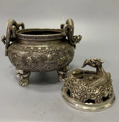 China White copper dragon incense burner crafts statue