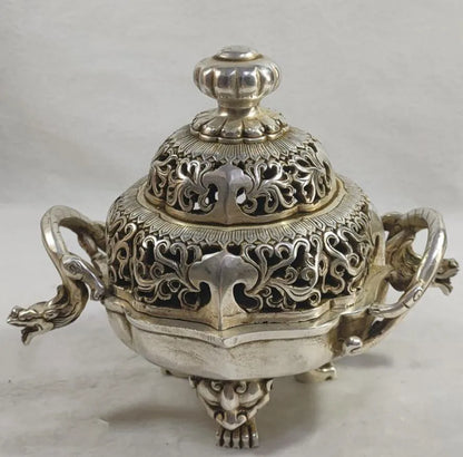 China White copper dragon incense burner crafts statue