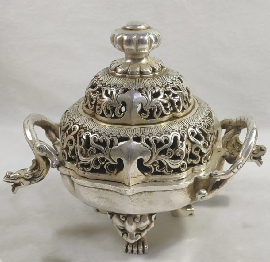 China White copper dragon incense burner crafts statue