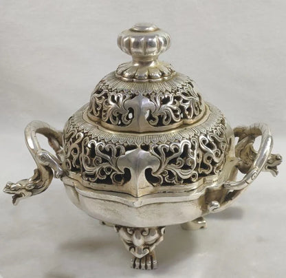 China White copper dragon incense burner crafts statue